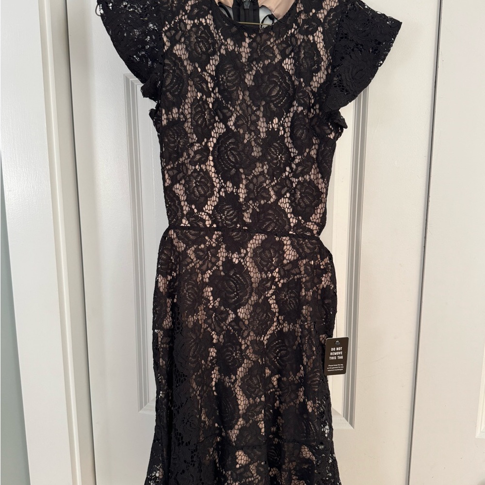 Express Black Floral Lace Midi Dress